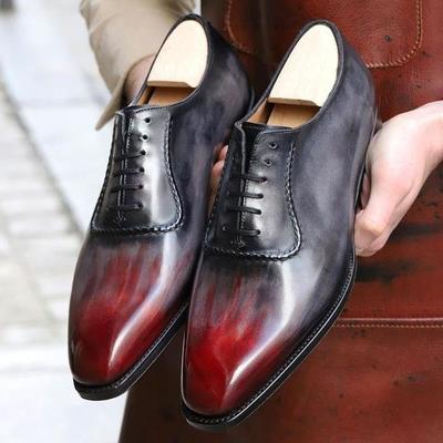 New pure handmade leather red & gray shaded lace up dress shoes for men's