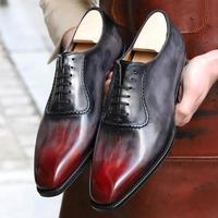 New Pure Handmade Leather Red & Gray Shaded Lace up Dress Shoes for Men's - Thumbnail 1