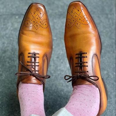 New pure handmade tan leather lace up dress shoes for men's