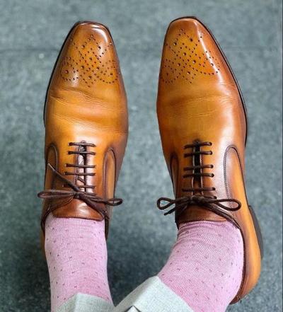 New Pure Handmade Tan Leather Lace up Dress Shoes for Men's