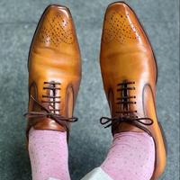 New Pure Handmade Tan Leather Lace up Dress Shoes for Men's - Thumbnail 4