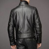 Men Black Leather Motorcycle Jacket, Black Biker Leather Jacket - Thumbnail 1