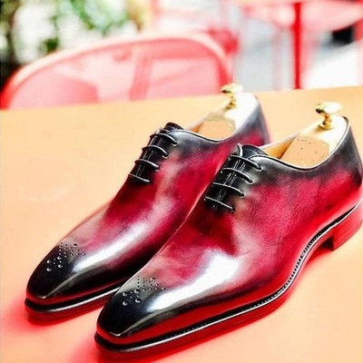 New pure handmade burgundy leather lace up dress shoes for men's