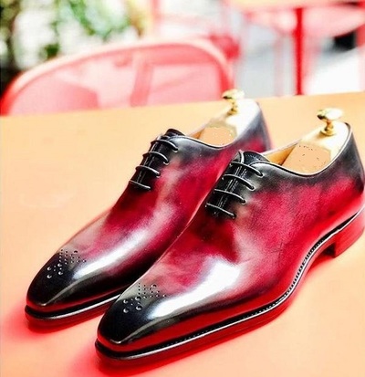 New Pure Handmade burgundy Leather Lace up Dress Shoes for Men's