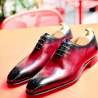 New Pure Handmade burgundy Leather Lace up Dress Shoes for Men's - Thumbnail 1