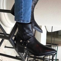 New Handmade Black Leather Stylish Motorcycle Zip Fastening Boots for Men's - Thumbnail 4