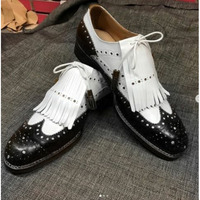 Handmade Men Black and White Spectator Shoes, Dress Fringes Shoes for Men - Thumbnail 4