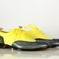 Handmade Men's Fashion Shoes, Men's Yellow and Gray Color Leather lace Up Fashion Shoes. - Thumbnail 1