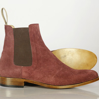 Bespoke Men's Cordovan Suede Boots,Chelsea Ankle Oxford Boots  - Thumbnail 3