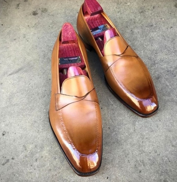 Two Tone Color Moccasin Loafer Genuine Leather Slip Ons Rounded Toe Handmade Shoes