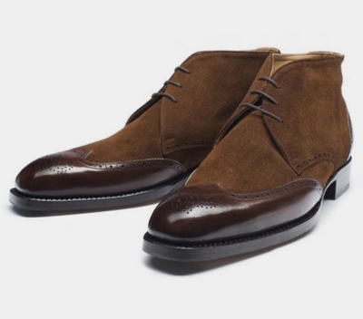  Handmade Men's Leather Suede Brown Wing Tip Brogue Ankle High Chukka Boots
