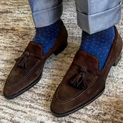 Handmade men's new dark brown suede tassels moccasins loafers shoes 2021