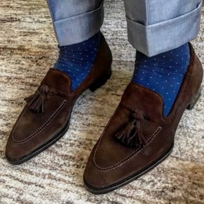 Handmade Men's New Dark Brown Suede Tassels Moccasins Loafers Shoes 2021