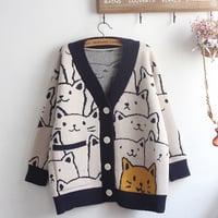 Cute cat V-neck sweater - Thumbnail 3