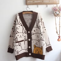 Cute cat V-neck sweater - Thumbnail 1