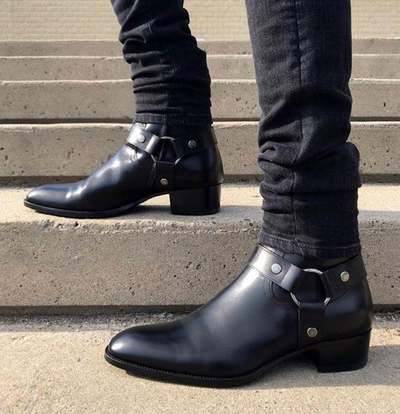New Handmade Black Leather Stylish Motorcycle Zip Fastening Boots for Men's