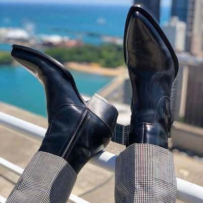 New handmade black leather stylish zipper ankle boot for men's