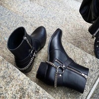 New Handmade Black Leather Stylish Motorcycle Zip Fastening Boots for Men's - Thumbnail 4
