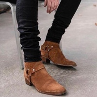 New Handmade Camel Suede Leather Stylish Motorcycle Zip Fastening Boots for Men's - Thumbnail 1