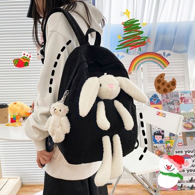 Cute rabbit corduroy backpack - Thumbnail 4