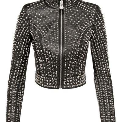 Women black studded leather silver dome studs rock steam punk style