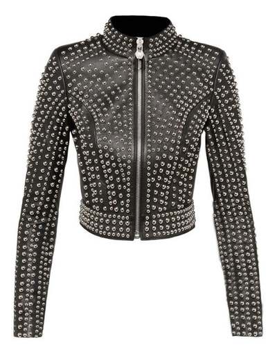 Women Black Studded Leather Silver Dome Studs Rock Steam Punk Style