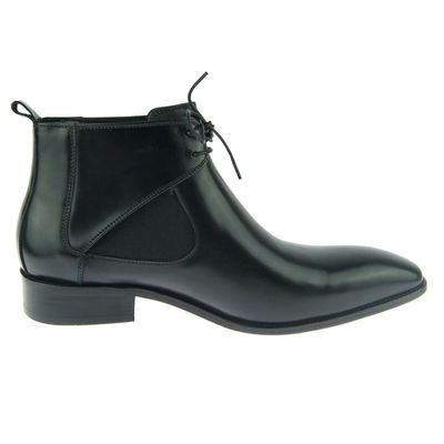 Black Lace Up Chelsea Elastic Panel Premium Leather Handmade Formal Ankel Boots