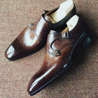 Two Tone Double Monk Brogue Leather Shoes - Thumbnail 1