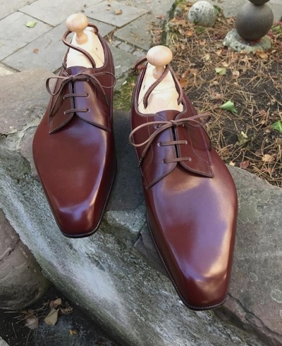 Handmade Burgundy Lace Up Leather Formal Shoes For Men's