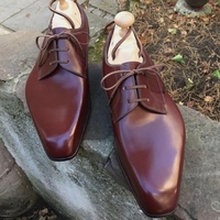 Handmade Burgundy Lace Up Leather Formal Shoes For Men's - Thumbnail 1
