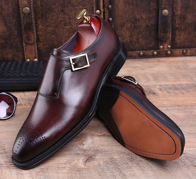 Customize Handmade Brown Brogue Patina Real Leather Men Monk Strap Formal Shoes