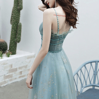 Blue tulle long A line prom dress blue evening dress - Thumbnail 7