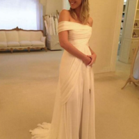 A Line White Chiffon Off the Shoulder Split-Front Wedding Dress,765 - Thumbnail 1