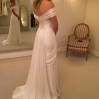 A Line White Chiffon Off the Shoulder Split-Front Wedding Dress,765 - Thumbnail 2