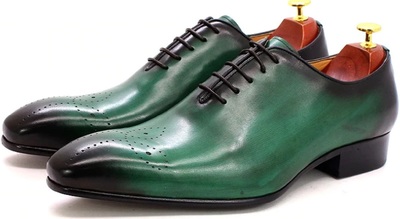 Men Handmade Oxford Patent Genuine Leather Wholecut Brogue Lace Up Formal Shoes