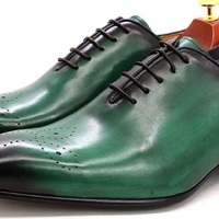 Men Handmade Oxford Patent Genuine Leather Wholecut Brogue Lace Up Formal Shoes - Thumbnail 4