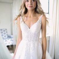 Beautiful A-Line V Neck Open Back White Tulle Lace Wedding Dresses - Thumbnail 1