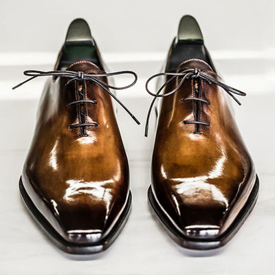 New two tone men's leather whole cut patina shoes,narrow toe formal shes for men - Thumbnail 5