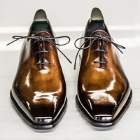 New Two Tone Men's Leather Whole Cut Patina Shoes,Narrow Toe Formal Shes For Men - Thumbnail 1