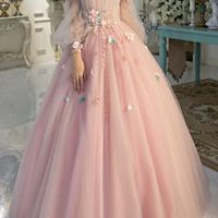 Long Sleeve Off Shoulder Formal Evening Dress Pink Flowers Tulle Princess Prom Dresses Plus Size Party Gowns,833 - Thumbnail 2
