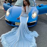 Sexy African Long Sleeve Mermaid Prom Dress Feathers Formal Evening Dresses Party Gowns,836 - Thumbnail 2