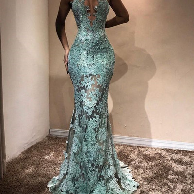 Customize 2021 new halter sexy full-length prom dress, mermaid evening dress,elegant sheath sexy party dress with lace formal dress,839