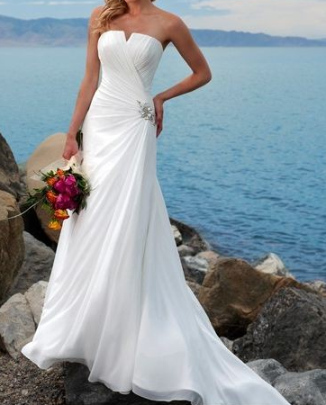 Simple Beach Boho Chiffon Wedding Dresses, Sheath Strapless Ruched Bodice Bridal Gowns,840