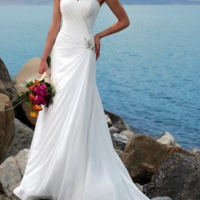 Simple Beach Boho Chiffon Wedding Dresses, Sheath Strapless Ruched Bodice Bridal Gowns,840 - Thumbnail 1
