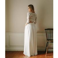 Boho Draped Floor Length Bridal Gowns Simple Plus Size 3/4 Long Sleeve Chiffon Lace Appliques Two Pieces Wedding dress,841 - Thumbnail 3