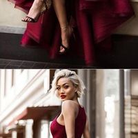 Burgundy A Line Asymmetrical Dresses,Halter Sleeveless Long Prom Dress,Party Dress ,Hi-Low Evening Dress,846 - Thumbnail 1
