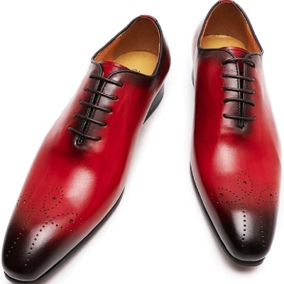 Handmade red brogue patina wholecut real leather oxford lace up formal shoes