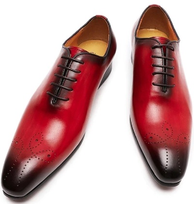 Handmade Red Brogue Patina Wholecut Real Leather Oxford Lace Up Formal Shoes