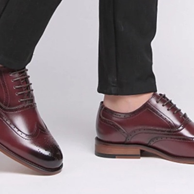 New oxford burgundy handmade full brogue real leather men lace up formal shoes