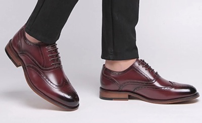 New Oxford Burgundy Handmade Full Brogue Real Leather Men Lace Up Formal Shoes